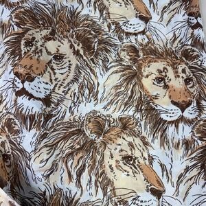 Bibb Vintage Lion Print Queen Flat Sheet Brown Tan Safari‎ Retro 70s Muslin